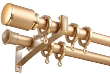 LTSRLL Barra De Cortina Doble De Aluminio Resistente Pista De Cortina con Bandas Insonorizantes, Silenciosa/Suave/Brillante(Gold,320cm(160cm*2))