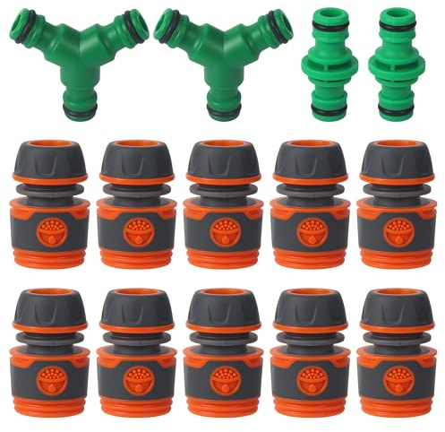 Attacchi Rapidi da 1/2 Raccordi per Tubo, Rapidi in Plastica Raccordi per Tubo da Giardino, Connettore per Rubinetto Rapido con 2 Y Raccordo 2 Doppio Raccordo, per Irrigazione e Giardino (1, 14, PCS)