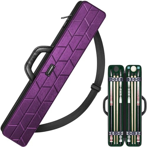 PEKREWS Pool Cue Case, Hard Shell Pool Stick Case 4x4 with 10 Padded Slots, Heavy-Duty Billiard Cue Bag with Soft Leather Handle and Shoulder Strap, Travel Snooker Stick Bag Carrier for Men and Women