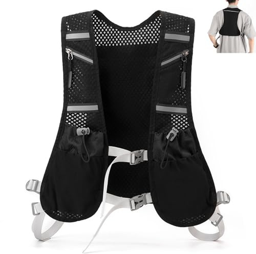 Running Vest，Running Backpacks Functional Running Vest Hydration Vest for Men & Women, Breathable Running Backpack, Reflective Strips, Phone Holder, Water bottle Holder - Black