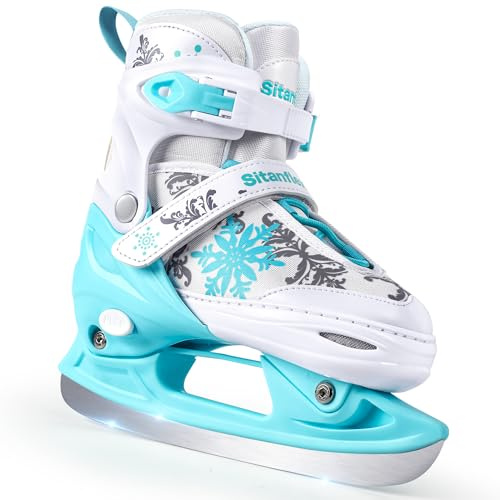 Sitanflex Ice Skates for Girls, Adjustable Ice Skating Shoes for Kids Toddlers Youths, Beginner Snowflake Iceskates for Outdoor and Rink with Soft Padding and Reinforced Ankle Support, Blue