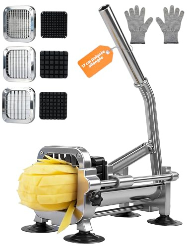 NETONDA Taglierina professionale con lame da 13 mm, 9 mm, 6,5 mm, taglierina per patatine fritte manuale in acciaio inossidabile, per patate dolci, carote, ignori e cetrioli