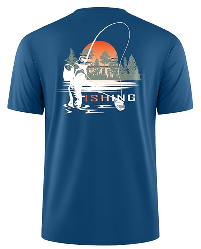 Pudolla Men's Fishing Swim Shirts Short Sleeve Sun Protection UV UPF 50+ SPF T-Shirt(Blue_Background_Fisherman 3XL)