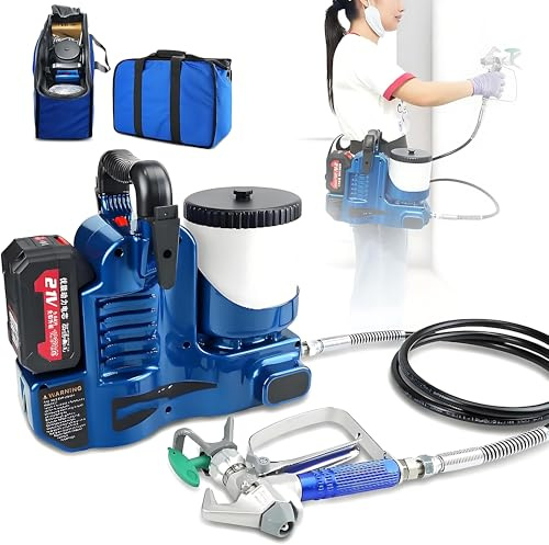 Pulverizador de pintura sin aire, inalámbrico de alta presión, almacenamiento de 1,2 L, ajuste de 6 velocidades, incluye manguera de 6 pies, gran salida de pintura, ideal para pinturas de látex y