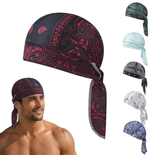Amycute Quick Dry Paisley Pirate Bandana Skull Cap, Stretchy UV Sun Protection Head Wrap, Unisex Men Women Sports Beanie for Cycling Running Hiking Swimming Fitness