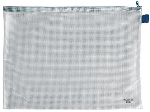 VELOFLEX 2703000 - Reißverschlusstasche DIN A3, Reißverschlussbeutel, Dokumententasche, PVC, gewebeverstärkt, transparent, 1 Stück