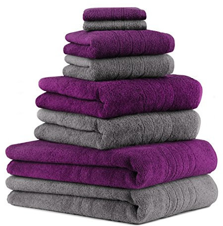 Betz 8er Set Handtücher Handtuch Deluxe 100% Baumwolle 2 Badetücher 2 Duschtücher 2 Handtücher 2 Seiftücher Farbe anthrazit grau und Pflaume