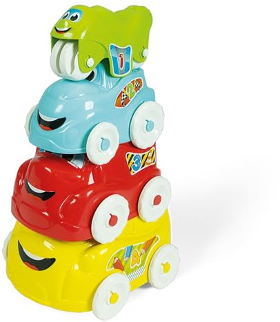 Clementoni- Stacking Vehicle Toy: 4 Piece Playset, Bus, Truck, Car & Motorbike (6+ Months)