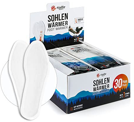 HELLO HEAT Sohlenwärmer L (41-45): 30 Paar Fußwärmer für bis zu 7 Stunden warme Füße, selbsterwärmende Einlegesohle, Luft-aktiviert