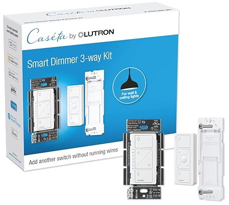Lutron Caseta 3 Way Smart Dimmer Light Switch Kit, Includes Pico Remote, Bracket, and Smart Dimmer Switch, No Neutral Required, Works with Alexa, Apple Home, Ring, & Google Home, P-PKG1WB-WH, White