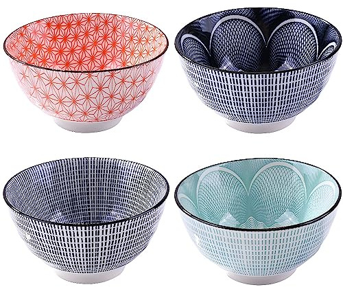 Whitenesser Japanese Ceramic Rice Bowl Set of 4 Small Porcelain Sushi Bowls for Soup Snack Cereal
