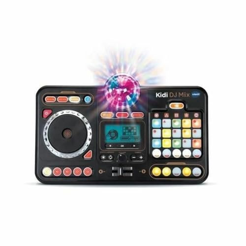 VTech - Kidi DJ Mix, DJ-Platine für Kinder, 12 in 1, Bluetooth-Mixer mit Leuchten, Discokugel, Klinkenstecker für Kopfhörer, Lernen und Spiele, Geschenk für Kinder ab 6 Jahren – Inhalt in Französisch