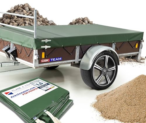 Plane - Abdeckplane für Saris Anhänger mit H-Gestell 257 x 133 x 15 cm Wasserfeste Anhängerplane mit viel Zubehör - Premium Anhänger Abdeckung - 680 gr/m² Bronzegrün
