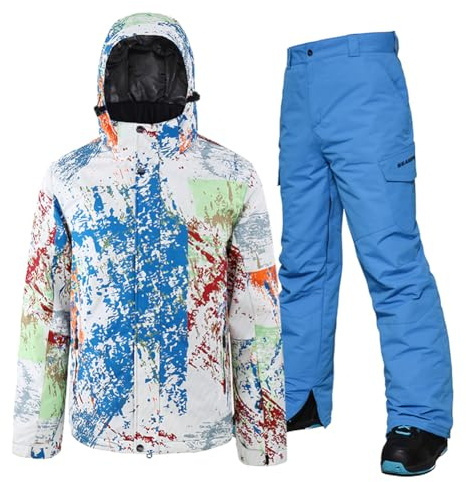 HOTIAN Giacca da sci da Uomo e pantaloni Set, Uomo invernale Calda,Pantaloni Da Sciimpermeabili E Cappotto,per Il Lavoro All'aperto Sci Pesca Equitazione Moto