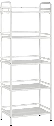 HDANI Bücherregal,Metall Regal,Standregal mit 5 Ebenen,offenes Standregal für Arbeitszimmer,Wohnzimmer,Schlafzimmer,Küche,Industrie-Design,4 S-Haken,60×35×160cm,Weiß