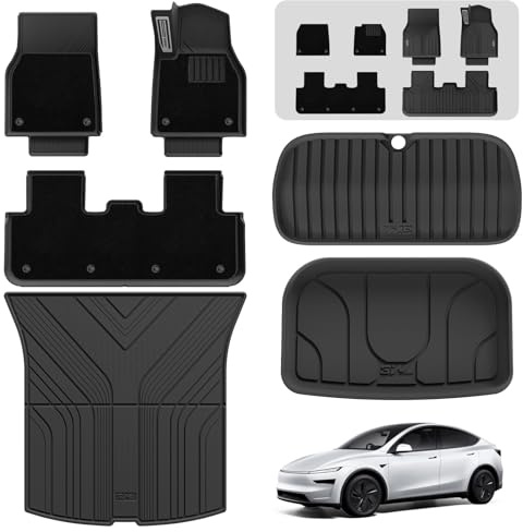 3W Floor Mats & Boot Liner & Carpets Fit for Tesla Model Y 2021-2024 2025, Dog Friendly All Weather TPE Mats Waterproof Non Slip Car Liner Trunk Mats Heavy Duty Model Y Accessories (Not for Juniper)