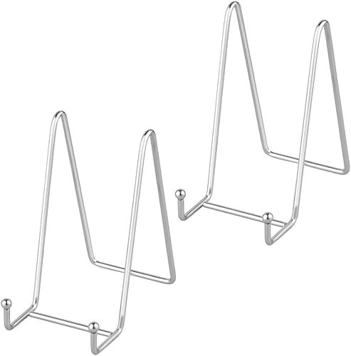LATRAT 2 stycken staffli tallrik stativ metall järn display stativ dekoration tallrikshållare för foto, bilder, dekorativ tallriksskål, silver