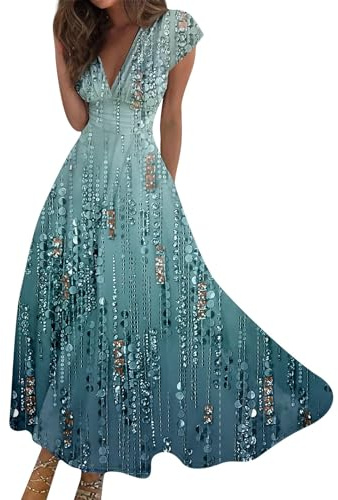 Robe Longue Femme Sexy V-Neck Manches Courtes Tunique Robe D’été Chic éLégante Femme Soirée Robe De Fête De Réception De Mariage