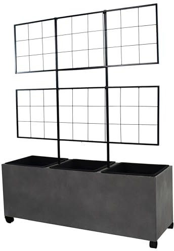 Dehner Spalierkasten Milano, Pflanzkasten frostbeständig/UV-beständig/wetterfest, ca. 100 x 130 x 35 cm, inkl. Rollen / 3 Pflanzeinsätzen, Leichtbeton, grau