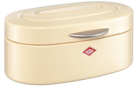 Wesco Single Elly Brotkasten in der Farbe mandel, pulverbeschichtetes Stahlblech, Lüftungslöcher und stabiler Handgriff