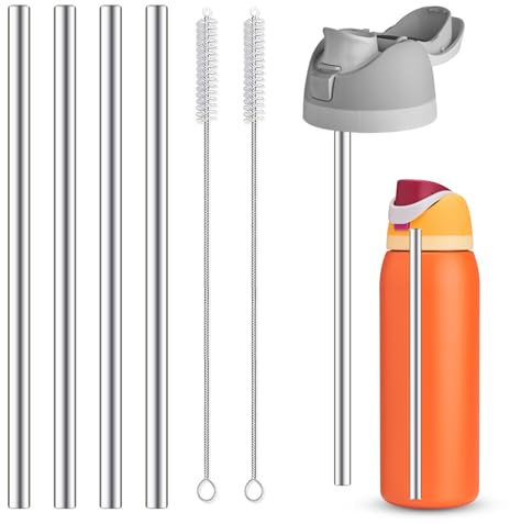 4 popotes de acero inoxidable de repuesto compatibles con botella de agua Owala de 40 onzas, popotes reutilizables con 2 cepillos de limpieza, popote de metal de repuesto compatible con Owala Freesip