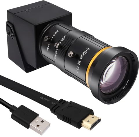 Svpro Cámara HDMI 4K USB HD Streaming Webcam con Objetivo Zoom Telephoto 5-50 mm, Enfoque Manual, Industrial H.264 H.265 CS Mount, 10X Zoom Óptico para PC, Computadora, Portátil