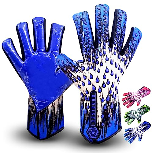 LUMAZU Gants de gardien de but de football pour adultes, pour garçons, seniors, gants de gardien de but de football, super adhérence et protection, taille 8/9/10/11 (bleu, taille 10/11)