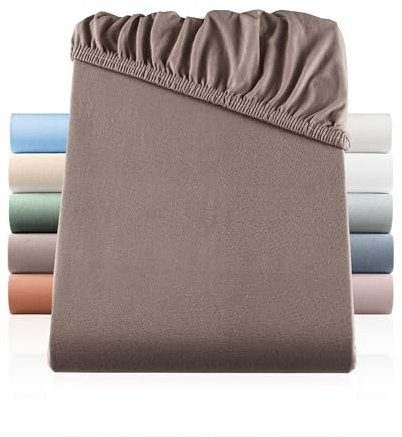 BaSaTex Bio Jersey Spannbettlaken 90x200 cm - Spannbetttuch aus 100% Bio Baumwolle GOTS-Zertifiziert - 90x200-100x200 cm - Farbe: Taupe