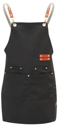 PTJJXA Grembiule da Pittore Uomo Donna, Grembiule da Lavoro Unisex, Grembiule Barbecue, Grembiule Giardinaggio con 4 Tasche e Schiena Incrociata, Grembiule Cucina Ristorante Impermeabile (Nero-S)