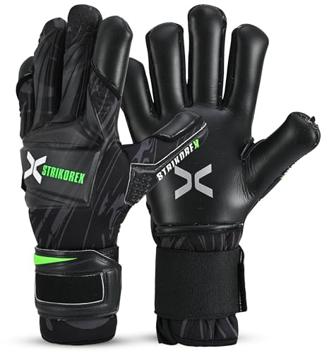 StrikoreX HawkStrike Professional Goalkeeper Gloves 4mm Ultimate Contact Grip | Pro Level Goalkeeper Gloves for Top-notch Play | Maximum Grip, Protection, & Comfort | Adults,Youth (Black, 8)