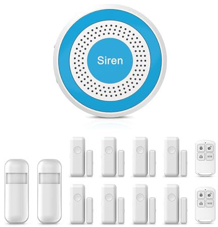 Sistema di sicurezza domestica Wi-Fi LWOHSI - Sistema di allarme wireless per la sicurezza domestica con avviso tramite app, kit da 13 pezzi compatibile con Alexa, per casa e appartamento
