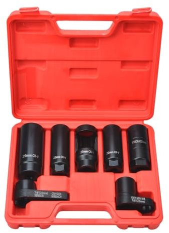 Zoomtools 7Pcs Oxygen Sensor Socket Set, 22mm 27mm 29mm O2 Sensor Sockets, Lambda Sensor Socket Set 3/8D, 1/2D