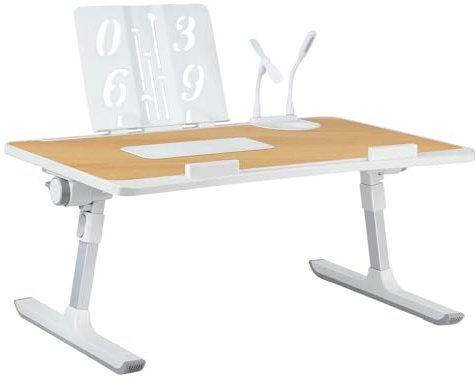 Table de Lit pour Ordinateur Portable, Support Ordinateur Réglable en Hauteur et Angle, Platede Lit avec Tiroir et Ports USB, Ventilation, Pliable, Inclinable (Jaune, 60x40x40cm, Porte-Livre)