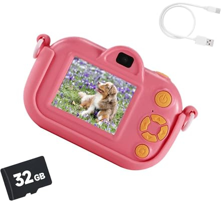 Kids Digital Camera for Kids, Christmas Birthday Gifts for Girls Age 3-8, HD Dual Lens Video Camera with 32GB SD Card, Silicone Case