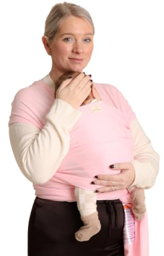 RYLOOBABY Baby Sling Carrier & Stretchy Baby Wrap – Newborn Baby Carrier 3.2–15 kg, Soft Cotton Hands-Free Babywearing Sling, Hip Healthy, One Size XXS–XXXL – Blush Pink