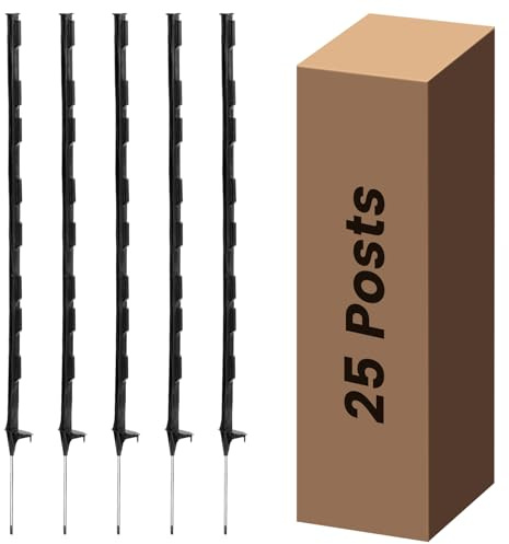Toriexon Electric Fence Posts 25 Pack, 48 inch Step in Fence Post, Temporary Plastic Fence Posts for Farm Protection, Sturdy Fencing Post for Garden Yard, Black