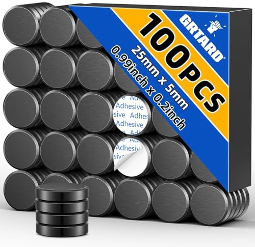 100 Pack 1 Inch (25 mm) Magnets with Adhesive Backing | Ceramic Magnets, Round Disc Magnet, Perfect for Refrigerator Button DIY Cup, Tiny Magnet Craft Hobbies, Science Projects