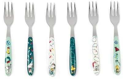 Excelsa Peanuts Shiny and Bright Forchettine da Dolce, Acciaio Inox, Decorazione Natalizia, Set 6 Pezzi, 15 cm
