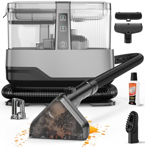 Portable Carpet & Upholstery Spot Cleaner Machine 20Kpa Power Suction Carpet Shampooer Deep Cleaning for Pet Stains,Couch,Stair,Car,Furniture with Dual Brush Heads & Cleaning Solution & Self-Cleaning