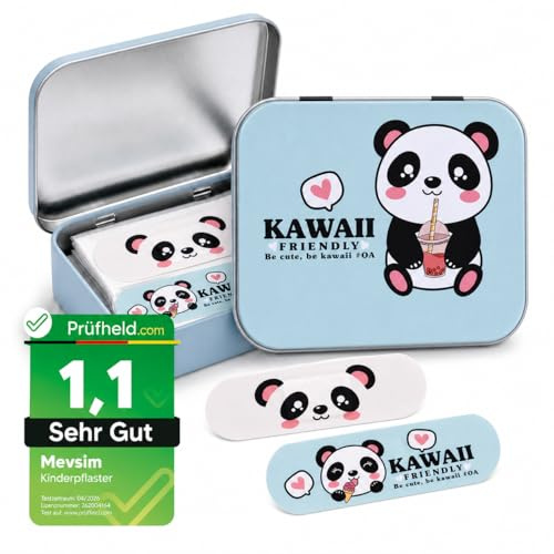 [ Test SEHR GUT, Note 1.1 *] Kawaii Panda Pansements pour enfants - Boîte métallique - 24 Pansements - Design mignon - Boîte de rangement pour pansements d'enfants