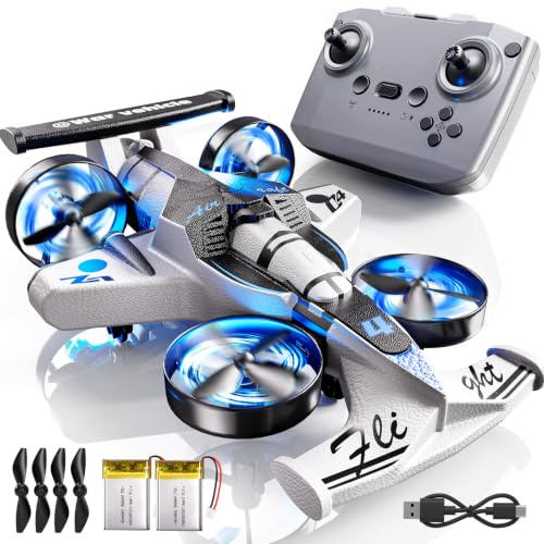 XINNOVEL Remote Control Airplane for Kids, 2 in 1 RC Plane Stunt RC Drift Car, Indoor Outdoor Foam Plane with Railcar Race, Tricks, Gift Toys for Boys Girls Adults 8 9 10 11 12 Year Old