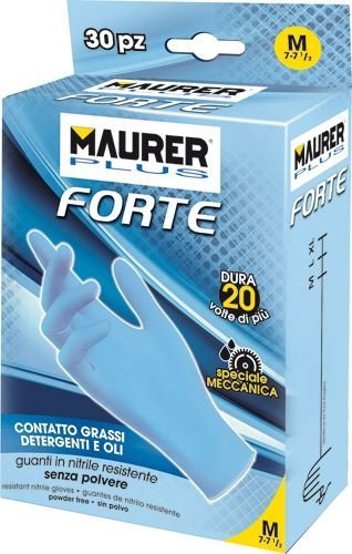 MAURER-PLUS Guanti MONOUSO in Nitrile Forte Taglia M-7,1/2 CF. in Scatola da 30 pz