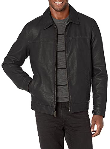 Tommy Hilfiger Men's Classic Faux Leather Jacket, dark brown, Medium