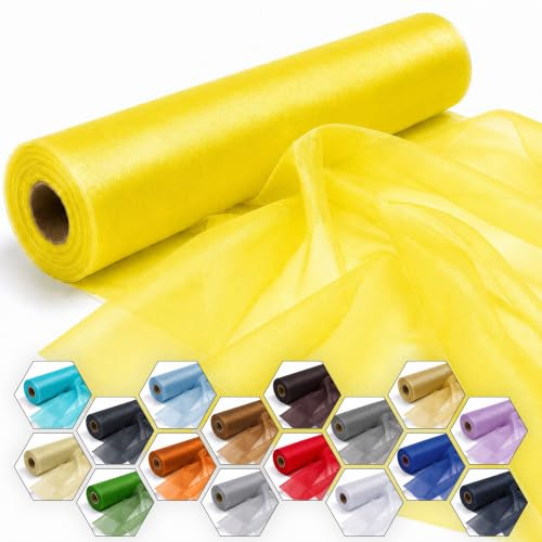 Trimming Shop Yellow Snow Sheer Organza Roll 25m x 29cm Fabric | Ideal for Christmas Event, Party Decoration, Fabric for Chair Bow Sash, Table Runner, DIY Craft Projects