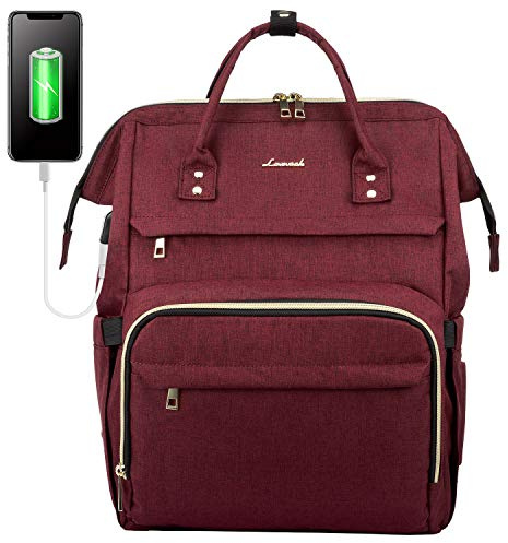 LOVEVOOK damryggsäck med 17 tum laptopfack, vattentät laptopryggsäck, skolryggsäck med USB-laddningsport, ryggsäck för universitet, arbete, resor, affärer, vinröd