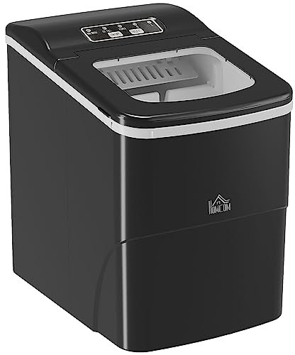 HOMCOM Máquina de Hielo 12 kg/24h Máquina de Hacer Hielo Autolimpieza con Ventana 9 Cubitos de Hielo en 8 Minutos 2 Tamaños de Cubitos Máquina de Hielo para Casa con Cuchara Cesta Negro