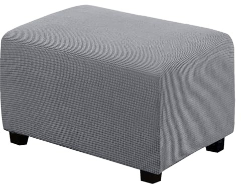 BXFUL Funda Otomana Funda de Reposapiés de Sofá Jacquard Funda de Puf Elástica Cubierta Protectora para Taburete Rectángulo con Parte Inferior Elástica (X-Large,Gris Claro)