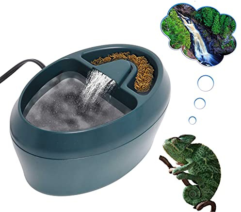 Hoqqf Reptile Waterfall Fountain & Feeder - Automatic Water Dispenser, Food Trough for Chameleon, Bearded Dragon, Turtle, Snake, Frog, Gecko