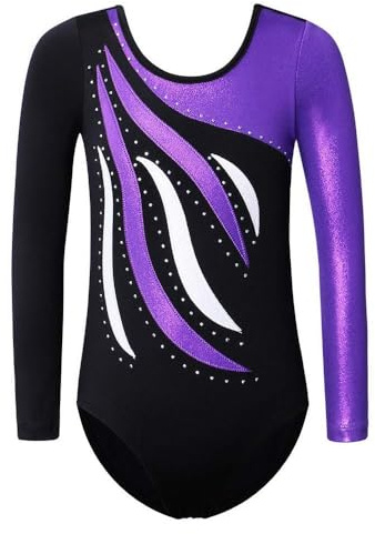 FINGER TEN Gymnastikanzug Mädchen Kurzarm Langarm Kinder Ballettanzug Gymnastik Training Gymnastikbody Trikotanzug Tanz Kleid Ballettkleid (Veilchen, Tag 10A (9-10 Jahre))