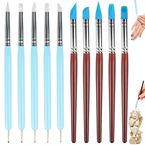 10 Stück Fondant Modellierwerkzeug Ton Silikon Werkzeug Set,Modelier Bastel Clay Werkzeuge Sculpting Tools,Fondant Werkzeug Dotting Tool Gummi Malerei Pinsel für Keramik Skulptur Malerei Nail Art